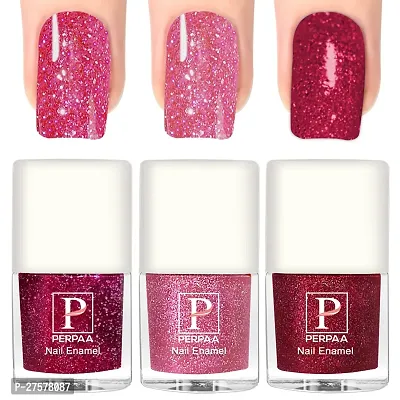 Perpaa Glitter Gel Nail Polish Diamond Flashing Sparkly Enamel Pack Of 3 Pink Baby Pink Red