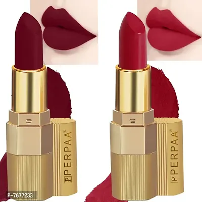 PERPAA&#174; Xpression Weightless Matte Waterproof Lipstick Enriched with Vitamin E One Stroke Application -Combo of 2 (5-8 Hrs Stay) (Bold Maroon ,Matte Apple Red)