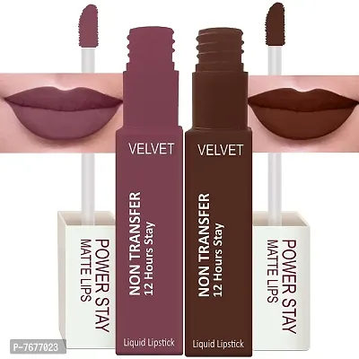 PERPAA#174; Power Stay Liquid Matte Lipstick - Waterproof Combo of 2(Upto12 Hrs Stay) (Timeless Mauve ,Bon Bon Brown, Pack of 2)-thumb0