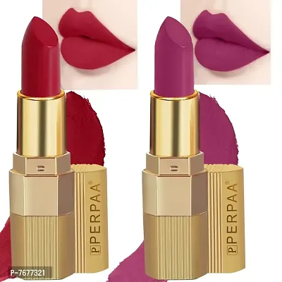 PERPAA&#174; Xpression Weightless Matte Waterproof Lipstick Enriched with Vitamin E One Stroke Application - Combo of 2 (5-8 Hrs Stay) (Matte Magenta ,Matte Apple Red)-thumb0