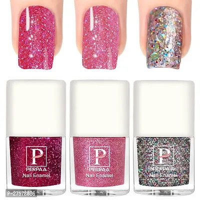 Perpaa Glitter Gel Nail Polish Diamond Flashing Sparkly Enamel Pack Of 3 Pink Baby Pink Silver