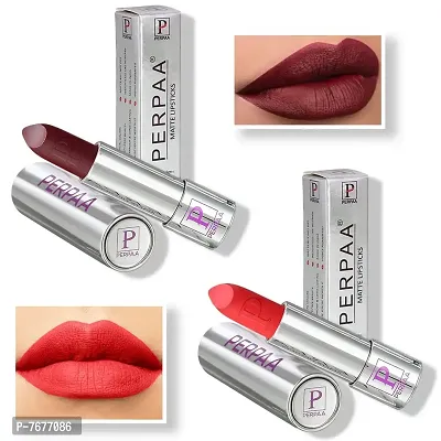 PERPAA&#174; Push, Pop & Play Matte Lipstick, Long Lasting, Moisturizing Lip Color Enrich with Vitamin E - Non-Drying, Creamy Matte Bullet Lipstick (Pack of 2, Maroon ,Orange)