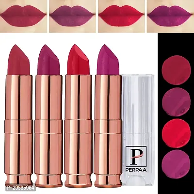 PERPAA Antique Velvet Stick Lipstick, Enreached with Jojoba Oil, Shea Butter Pack of 4 Lipsticks, Shade-Cherry Red,Red,Magenta,Dark Magenta-thumb0