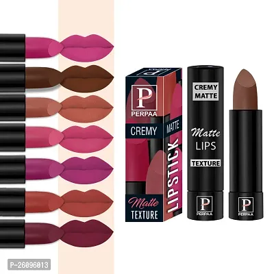 PERPAA Cremy Matte lipstick combo of 8 Shades,(3.5gm Each)Cherry Red,Red Bloom,Rose Magenta,Pink Fusion,Caramel,Coco Brown,Pink Berry,Nude Brown-thumb0