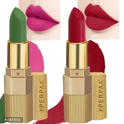 PERPAA#174; Xpression Weightless Matte Waterproof Lipstick Enriched with Vitamin E One Stroke Application - Como of 2 (5-8 Hrs Stay) (Matte Apple Red ,Natural Pink)-thumb0