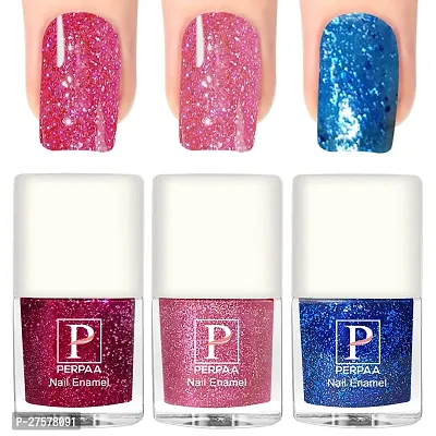 Perpaa Glitter Gel Nail Polish Diamond Flashing Sparkly Enamel Pack Of 3 Pink Baby Pink Lavender