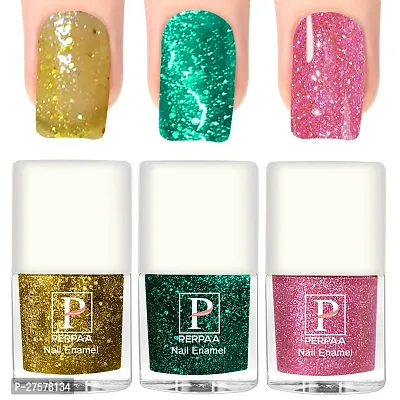 Perpaa Glitter Gel Nail Polish Diamond Flashing Sparkly Enamel Pack Of 3 Yellow Dark Green Baby Pink