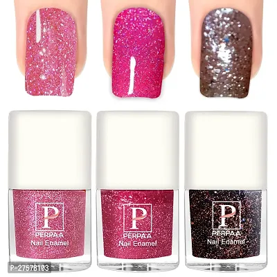 Perpaa Glitter Gel Nail Polish Diamond Flashing Sparkly Enamel Pack Of 3 Baby Pink Light Pink Brown