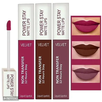 PERPAA&#174; Power Stay Liquid Matte Lipstick - Waterproof Combo of 3 (Upto12 Hrs Stay) (Pink Prom , Bon Bon Brown ,Timeless Mauve, Pack of 3)