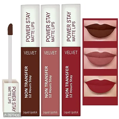 PERPAA&#174; Power Stay Liquid Matte Lipstick - Waterproof Combo of 3 (Upto12 Hrs Stay) (Bon Bon Brown , Visionary Nude ,Apple Red, Pack of 3)-thumb0