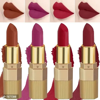 PERPAA#174; Xpression Weightless Matte Waterproof Lipstick Enriched with Vitamin E One Stroke Application -Combo of 4 (5-8 Hrs Stay) (Matte Rust Brown ,Matte Magenta ,Matte Apple Red ,Matte Maroon)