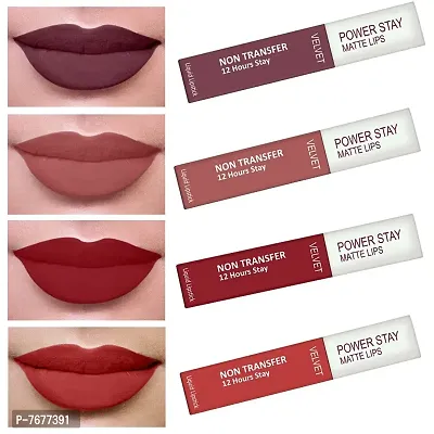 PERPAA&#174; Power Stay Liquid Matte Lipstick - Waterproof Combo of 4 (Upto12 Hrs Stay) (Timeless Mauve , Visionary Nude , Apple Red ,Flirty Red, Pack of 4)