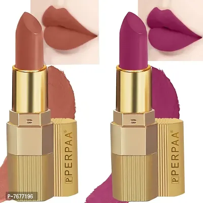 PERPAA&#174; Xpression Weightless Matte Waterproof Lipstick Enriched with Vitamin E One Stroke Application -Combo of 2 (5-8 Hrs Stay) (Innocent Nude, Matte Magenta)-thumb0