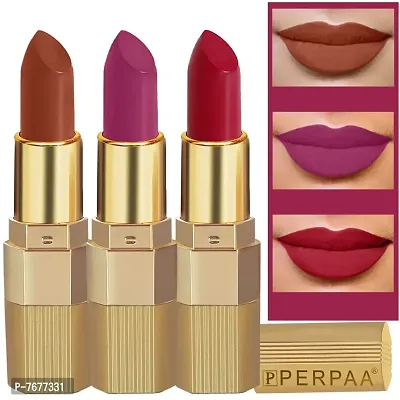 PERPAA&#174; Xpression Weightless Matte Waterproof Lipstick Enriched with Vitamin E One Stroke Application -Combo of 3 (5-8 Hrs Stay) (Matte Rust Brown ,Matte Magenta ,Matte Apple Red)-thumb0