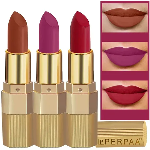 PERPAA&#174; Xpression Weightless Creamy Matte Waterproof Lipstick Enriched with Vitamin E One Stroke Application -Combo of 3 (5-8 Hrs Stay)