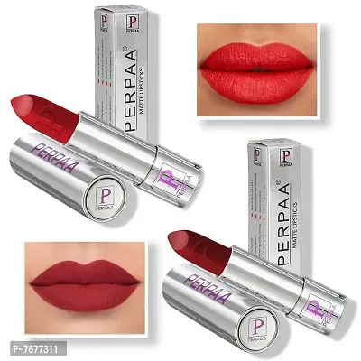 PERPAA&#174; Creamy Matte Bullet Push, Pop & Play Lipstick, Moisturizing Lip Color Enrich with Vitamin E - Non-Drying, Long Lasting ,Waterproof (Pack of 2, Red , Maroon)