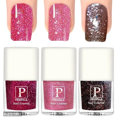 Perpaa Glitter Gel Nail Polish Diamond Flashing Sparkly Enamel Pack Of 3 Pink Baby Pink Light Pink