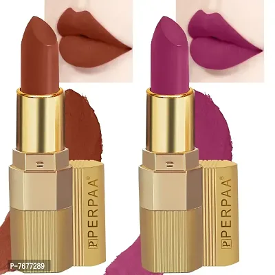 PERPAA&#174; Xpression Weightless Matte Waterproof Lipstick Enriched with Vitamin E One Stroke Application- Combo of 2 (5-8 Hrs Stay) (Matte Rust Brown ,Matte Magenta)