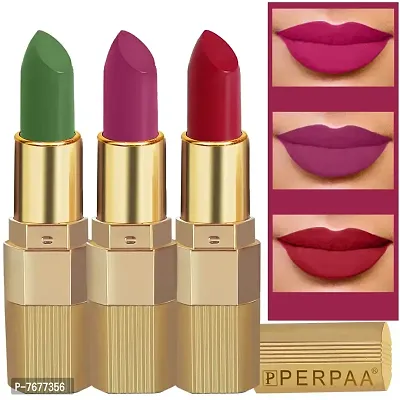 PERPAA&#174; Xpression Weightless Matte Waterproof Lipstick Enriched with Vitamin E One Stroke Application -Combo of 3 (5-8 Hrs Stay) (Matte Magenta ,Matte Apple Red ,Natural Pink)