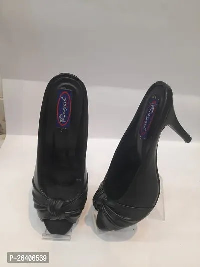 Fancy Black Synthetic Heels For Women