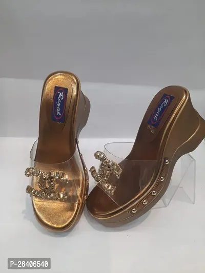 Fancy Golden Synthetic Heels For Women-thumb0