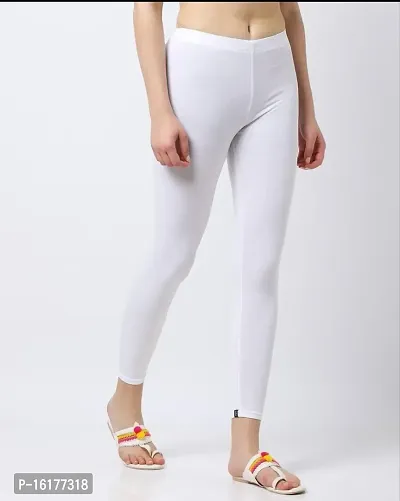 Fabulous White Cotton Solid Leggings For Women