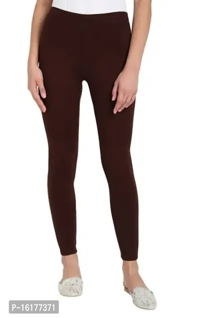 Fabulous Brown Cotton Solid Leggings For Women