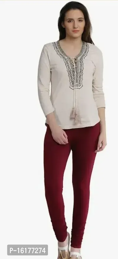 Fabulous Maroon Cotton Solid Leggings For Women