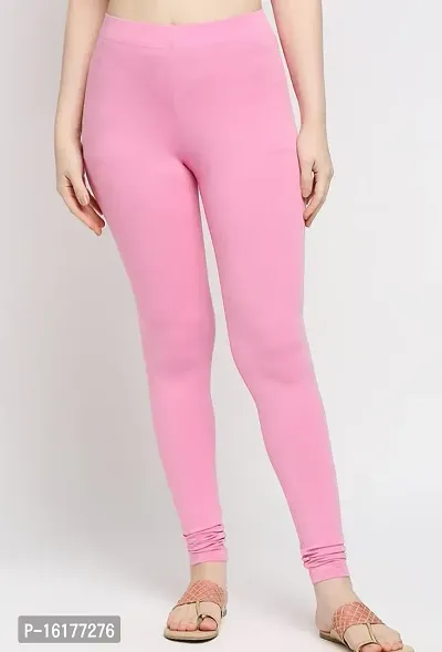 Fabulous Pink Cotton Solid Leggings For Women-thumb0