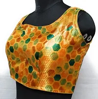 The Rajput Fashion Women's Polyester Abstract Print Half Sleeve Saree Blouse (Golden)-thumb2