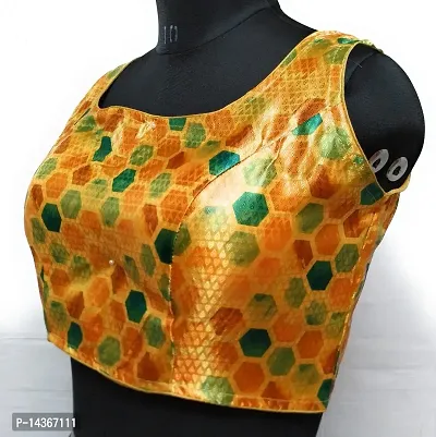 The Rajput Fashion Women's Polyester Abstract Print Half Sleeve Saree Blouse (Golden)-thumb3