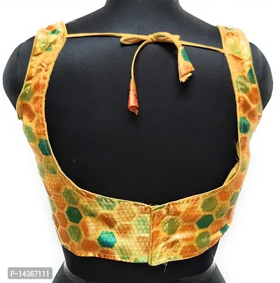 The Rajput Fashion Women's Polyester Abstract Print Half Sleeve Saree Blouse (Golden)-thumb5