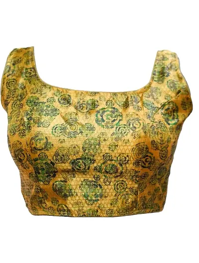 The Rajput Fashion Women's Abstract Print Half Sleeve Saree Blouse (Yellow)