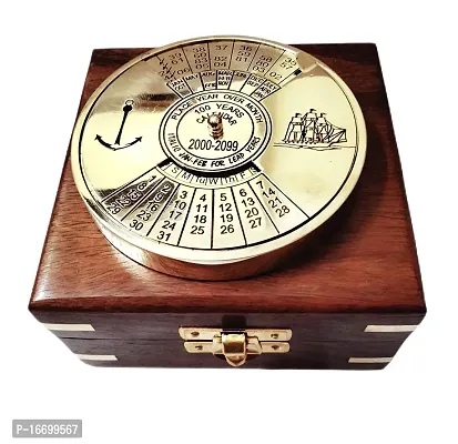 Ascent Gifts Shiny Finish Brass Calendar Paper Weight with Wood Box Maritime Gift Item