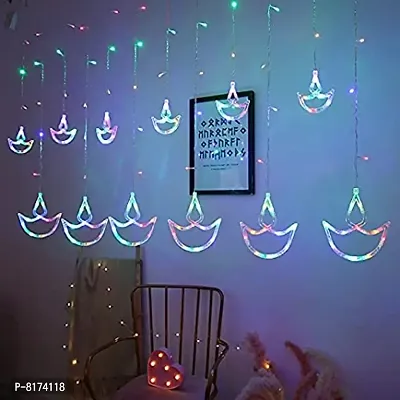 Shop Code Diya Curtain Light LED String Light with 12 Hanging Diyas, 8 Flashing Modes - 2.5 Meter (1 Curtain) 138 LED for Diwali Decorati