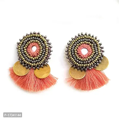 Handcrafted earrings in combination with mirror work, multi color bead work and tassels for girls and women-thumb0