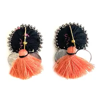Handcrafted earrings in combination with mirror work, multi color bead work and tassels for girls and women-thumb1