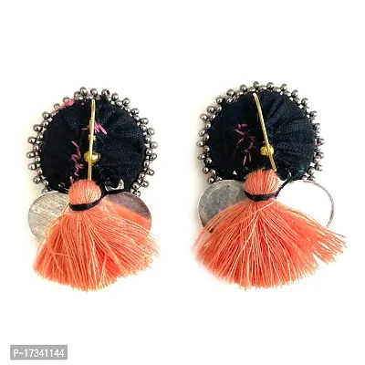 Handcrafted earrings in combination with mirror work, multi color bead work and tassels for girls and women-thumb2