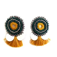 Handcrafted earrings in combination with mirror work, multi color bead work and tassels for girls and women-thumb2