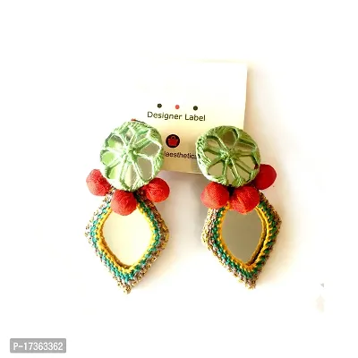 Handmade Mirror Work Fbric Potli Earring-thumb0