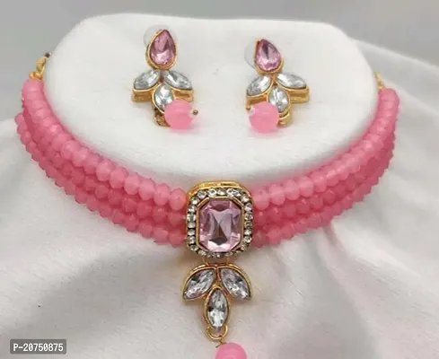 Attractive American dimond necklace design jewellery set pink colour for women  girls-thumb0