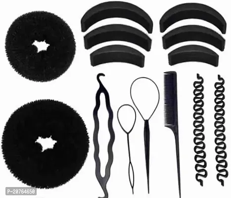 Trendy Hair Accessory Set Hair Styling Tools Bun Maker Combo Offer Black-Combo