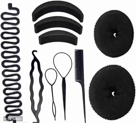 Attractive Hair Accessory Set Hair Styling Tools Bun Maker Combo Offer Black-Combo 10
