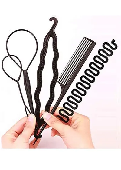 Attractive Hair Accessory Set Hair Styling 5pc juda Maker toos Combo Offer Black-Combo