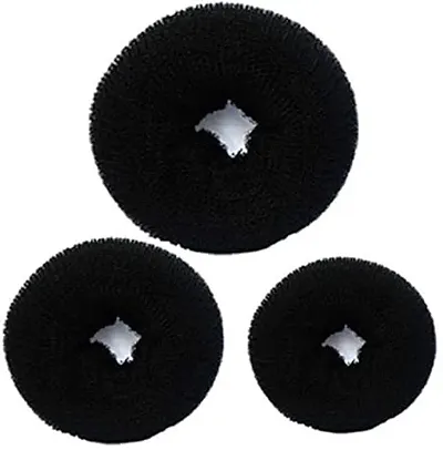 Crevizon 3 Piese Heir Donut Maker Ring For Woman Hair Ring Pack of 1 Black