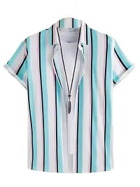 Elegant Lycra Striped Short Sleeves Casual Shirts For Men-thumb1