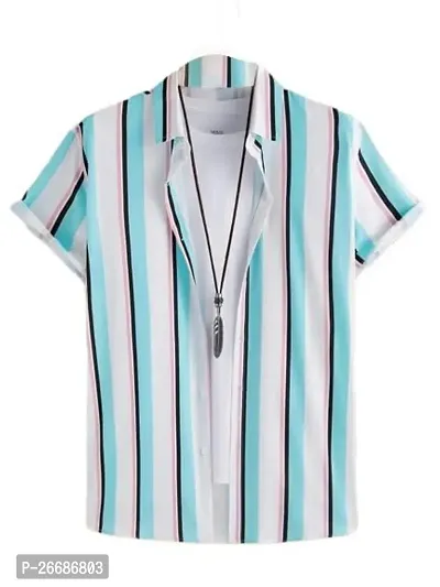 Elegant Lycra Striped Short Sleeves Casual Shirts For Men-thumb2