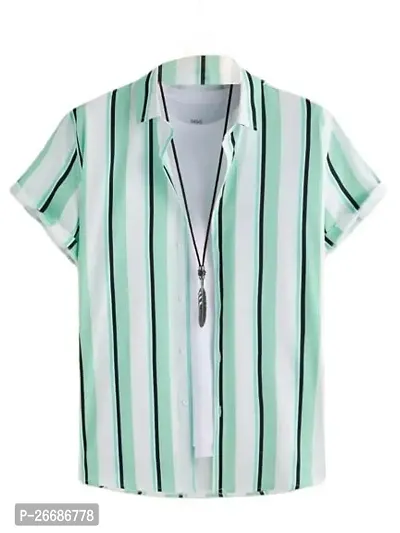 Elegant Lycra Striped Short Sleeves Casual Shirts For Men-thumb0