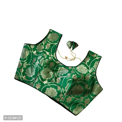 KANBAI FASHION Women's |Readymade Jaquard with Embroidered Work Stiched Blouse.(Green) Size :- 36