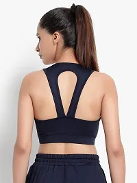 WEARJUKEBOX Sports Bra for Women, Medium-High Support Criss-Cross Back Strappy Padded Sports Bras Supportive for Yoga Cycling Running Gym Workout TopsJUKE-W-165-NAVY-XXL-thumb3